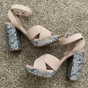 Blush Heels with black and silver glitter